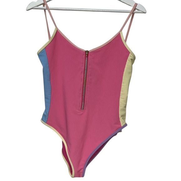 LoveShackFancy X beach riot Cheryl one piece bright pastel colorblock size L - Picture 6 of 12